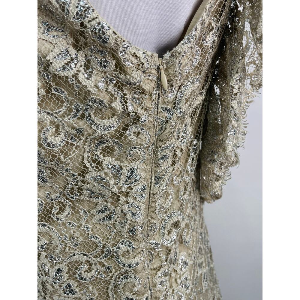 Free People Beige Silver Metallic Lace Mini Shift Dress Sleeves Size Small - Picture 5 of 13